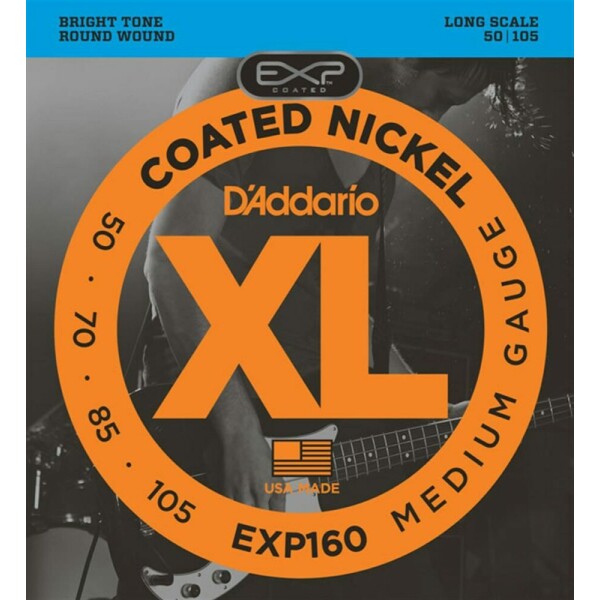 D'addario EXP160 COATED NW BASS MEDIUM 50/105 LONG SET CORDE