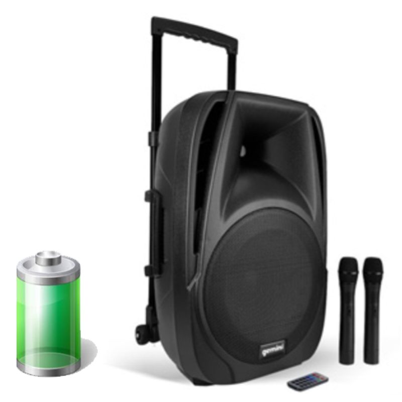 Gemini ES 15TOGO Cassa 1200w. Attiva alimentata a 220v e a batteria integrata con 2 radiomicrofoni