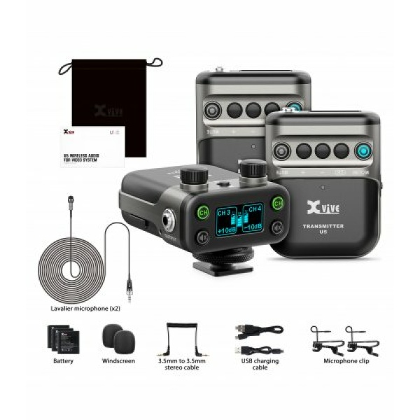 Xvive U5T2 LAVALIER - Sistema wireless digitale con doppio trasmettitore per camera DSLR o Broadcast