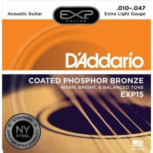 D'addario EXP15 COATED PHOSPHOR BRONZE EXTRA LIGHT 10/47 SET CORDE