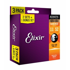 ELIXIR 16544 NANOWEB - 3 PACK 16027 ACOUSTIC PHOSPHOR BRONZE - 11-52 CST LIGHT