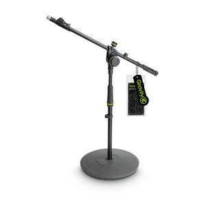 GRAVITY MS2222B ASTA MICROFONICA CORTA CON BASE TONDA E PORTAMICROFONO ESTRAIBILE A 2 PUNTI