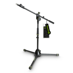 GRAVITY MS4222B ASTA MICROFONICA CORTA CON TREPPIEDE CON BASE RIPIEGABILE E PORTAMICROFONO ESTRAIBILE A 2 PUNTI NERO