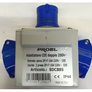 PROEL SDC885 ADATTATORE SPINA CEE 16A 2P+T -- 2 PRESA CEE 16A 2P+T