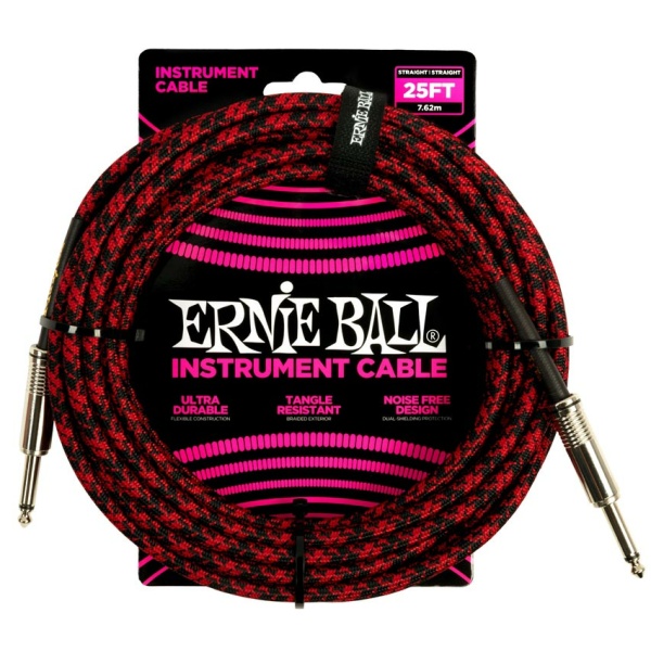 Ernie Ball 6398 Cavo Jack in tessuto rosso e nero