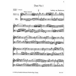 BEETHOVEN - 3 Duos Clarinetto in Bb e fagotto