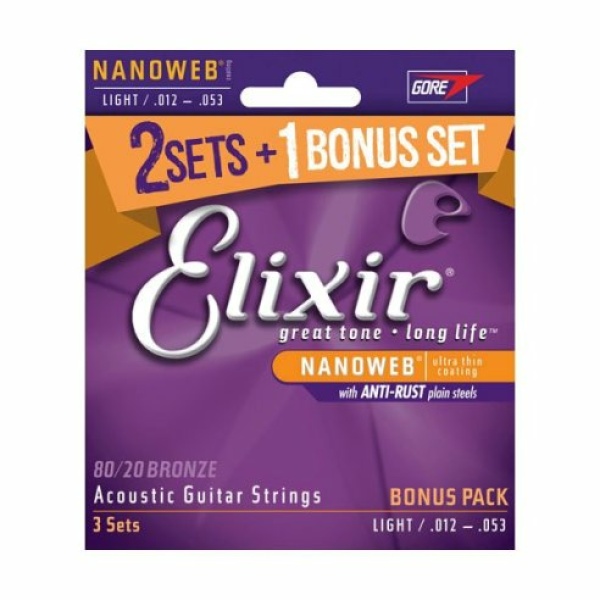 ELIXIR 16539 SET TRE MUTE 11052 BRONZE LIGHT 12-53 ACOUSTIC