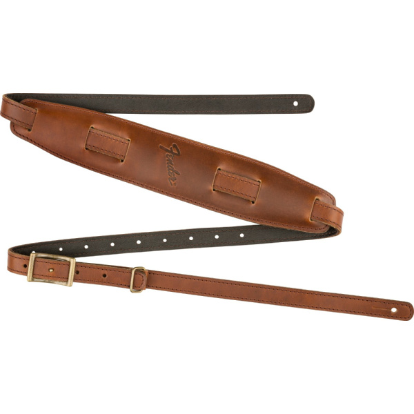 FENDER MUSTANG LEATHER SADDLE STRAP LONG COGNAC 2.25"