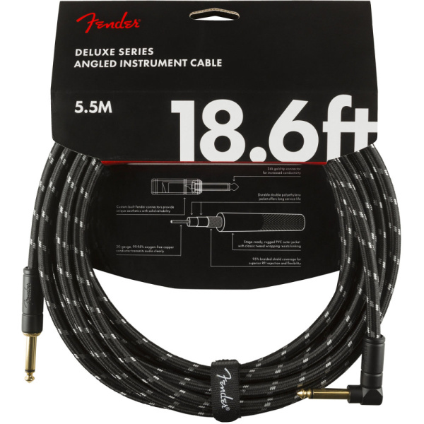 FENDER DELUXE SERIES INSTRUMENT CABLE STRAIGHT/ANGLE 5.5M BLACK TWEED
