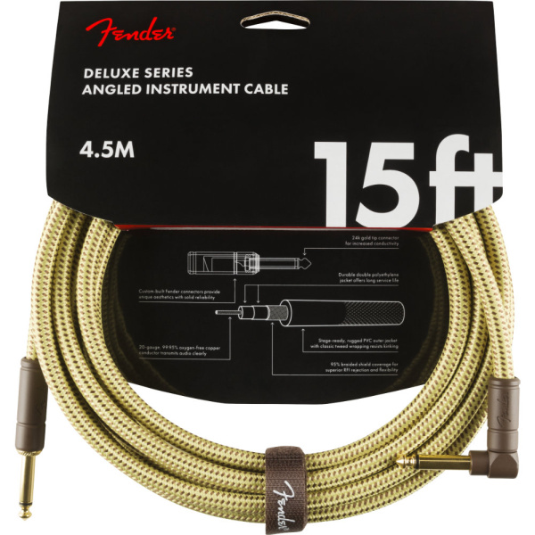 FENDER DELUXE SERIES INSTRUMENT CABLE STRAIGHT/ANGLE 4.5M TWEED