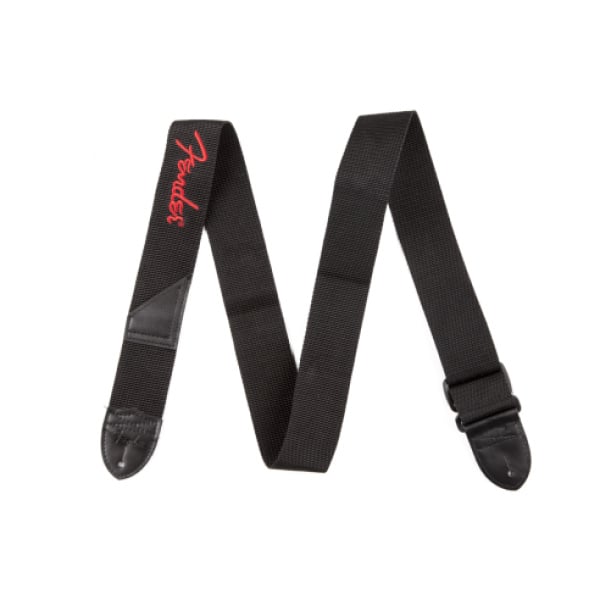 FENDER STRAP POLY BLACK RED LOGO