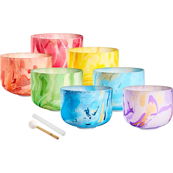 MEINL SONIC ENERGY 7-PIECE MARBLE CRYSTAL SINGING BOWL CHAKRA SET MCSBSETCHA