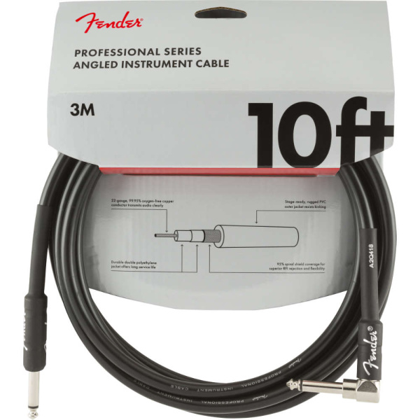 FENDER PROFESSIONAL SERIES INSTRUMENT CABLE STRAIGHT/ANGLE 3M BLACK