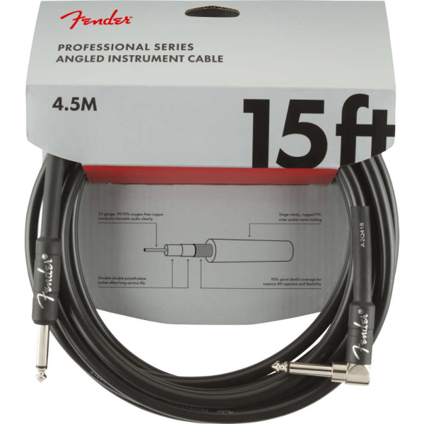 FENDER PROFESSIONAL SERIES INSTRUMENT CABLE STRAIGHT/ANGLE 4.5M BLACK