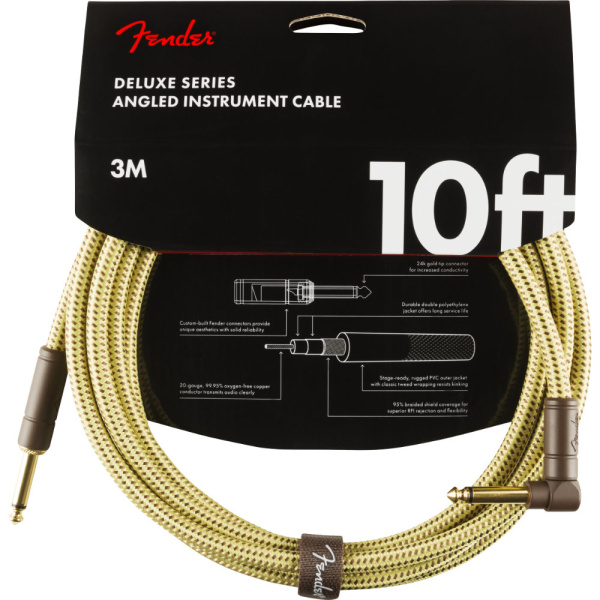 FENDER DELUXE SERIES INSTRUMENT CABLE STRAIGHT/ANGLE 3M TWEED
