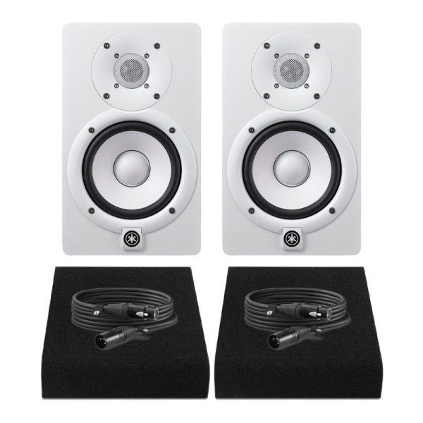 Yamaha HS5W Risparmio 3 Coppia di Monitor da Studio con 2 Cavi XLR-XLR e Pad Isolanti Bianco