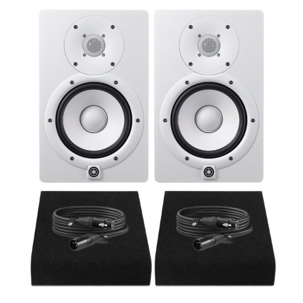 Yamaha HS7W Risparmio 3 Coppia di Monitor da Studio con 2 Cavi XLR-XLR e Pad Isolanti Bianco