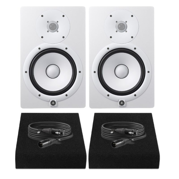 Yamaha HS8W Risparmio 3 Coppia di Monitor da Studio con 2 Cavi XLR-XLR e Pad Isolanti Bianco