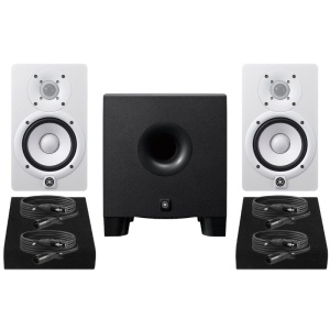 Yamaha HS5W Risparmio 4 Coppia di Monitor da Studio con 4 Cavi XLR-XLR e Pad Isolanti Subwoofer Bianco