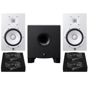 Yamaha HS8W Risparmio 4 Coppia di Monitor da Studio con 4 Cavi XLR-XLR e Pad Isolanti Subwoofer Bianco