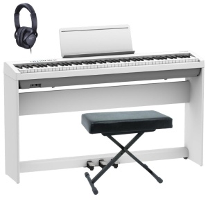 Roland FP30X WH Mega Bundle Pianoforte Digitale Portatile 88 Tasti con Supporto Pedaliera Panca e Cuffie
