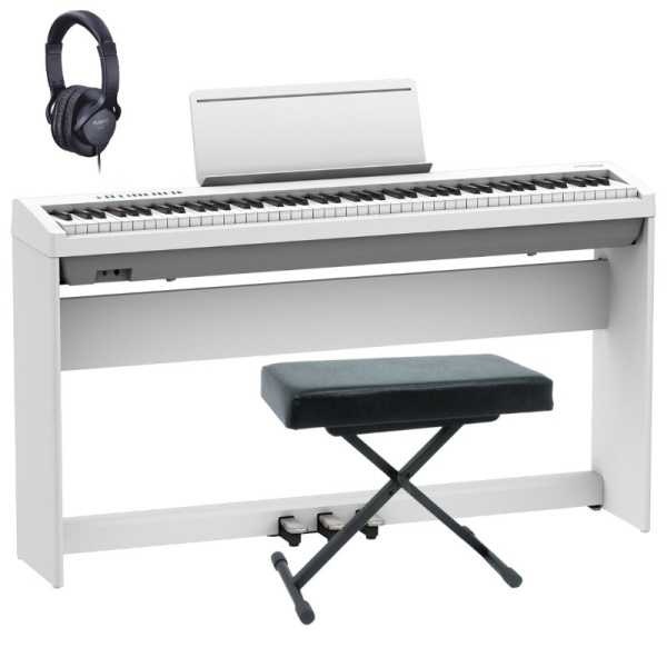 Roland FP30X WH Mega Bundle Pianoforte Digitale Portatile 88 Tasti con Supporto Pedaliera Panca e Cuffie