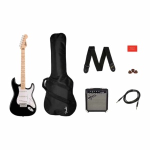 SQUIER SONIC STRATOCASTER PACK BLACK W/FRONTMAN 10G
