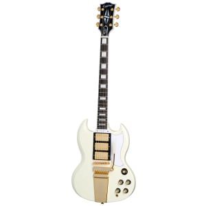 EPIPHONE INSPIRED BY GIBSON CUSTOM SHOP 1963 LES PAUL SG CUSTOM W/MAESTRO VIBROLA CLASSIC WHITE