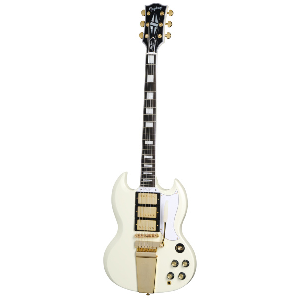 EPIPHONE INSPIRED BY GIBSON CUSTOM SHOP 1963 LES PAUL SG CUSTOM W/MAESTRO VIBROLA CLASSIC WHITE