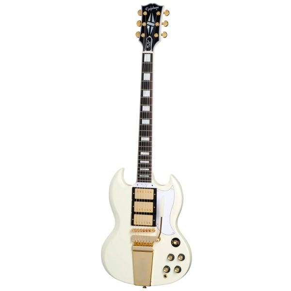 EPIPHONE INSPIRED BY GIBSON CUSTOM SHOP 1963 LES PAUL SG CUSTOM W/MAESTRO VIBROLA CLASSIC WHITE